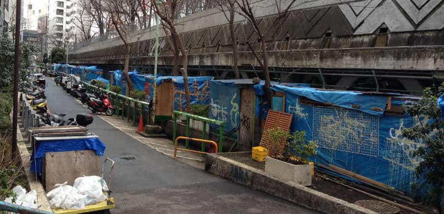 Tokyo's Miyashita Park pre-redevelopment homeless community shelters