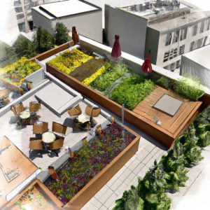Architectural rendering of a Tokyo roof garden